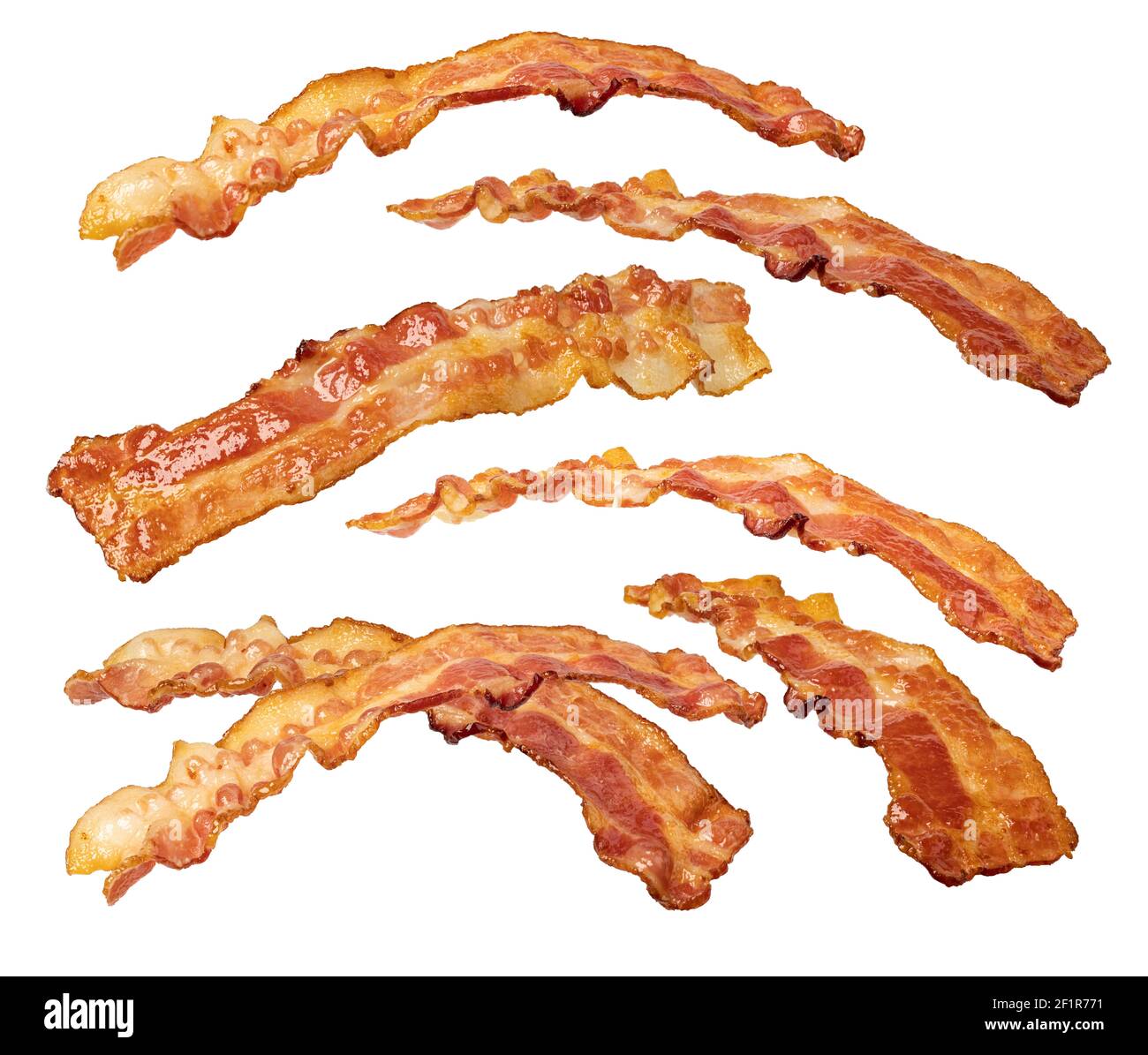 Closeup of slices of crispy hot fried bacon Stock Photo Alamy