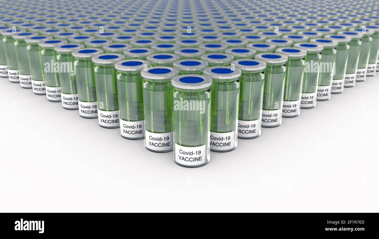 3d render of covid-19 vaccine vials over white background Stock Photo ...