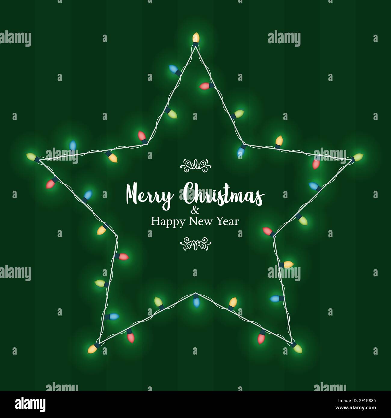 Merry Christmas Happy New Year greeting card of xmas lights string in ...