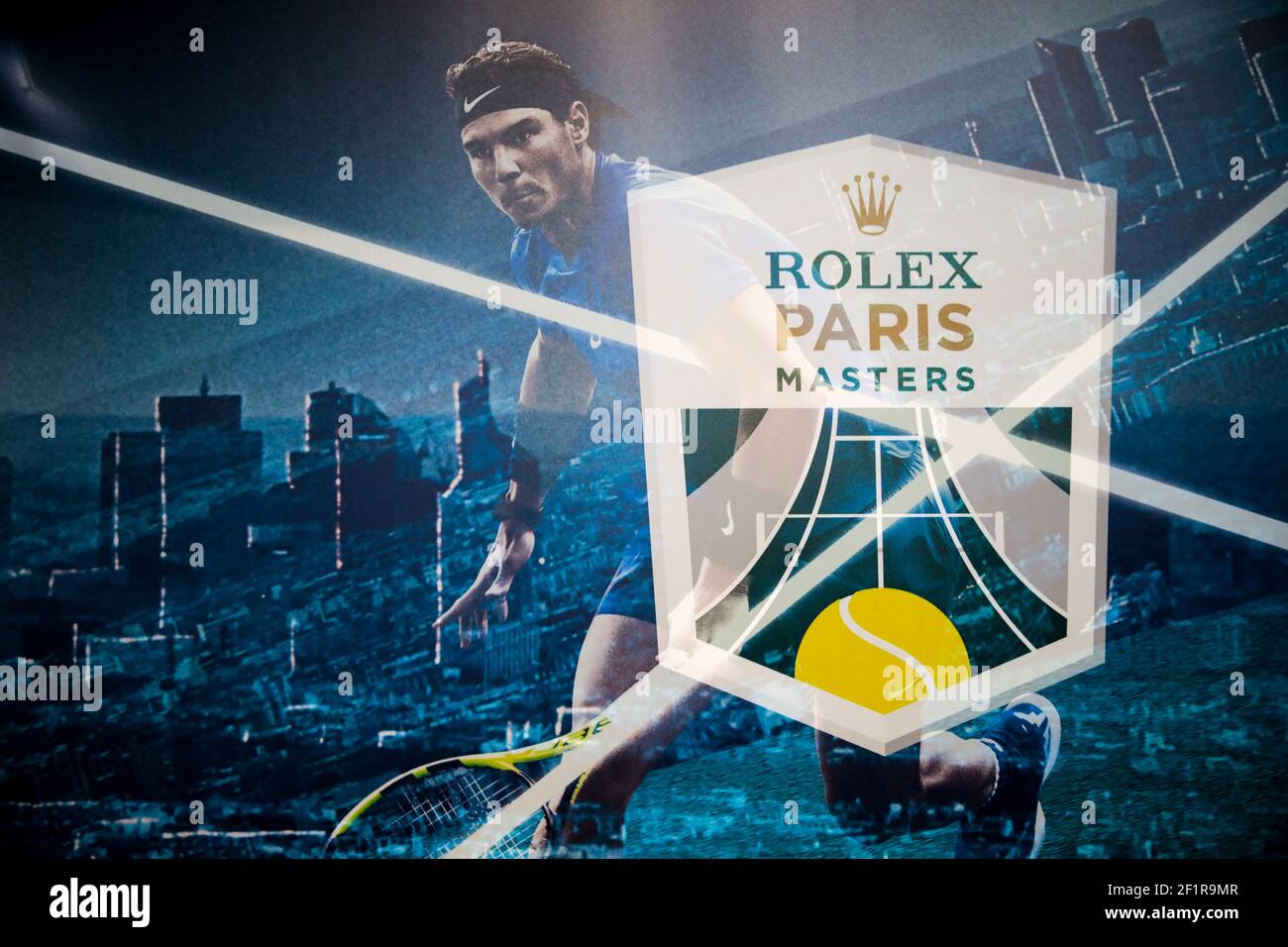 Illustration of wallpaper logotype with Rafael NADAL (ESP) during the Rolex  Paris Masters Paris 2018 Tennis
