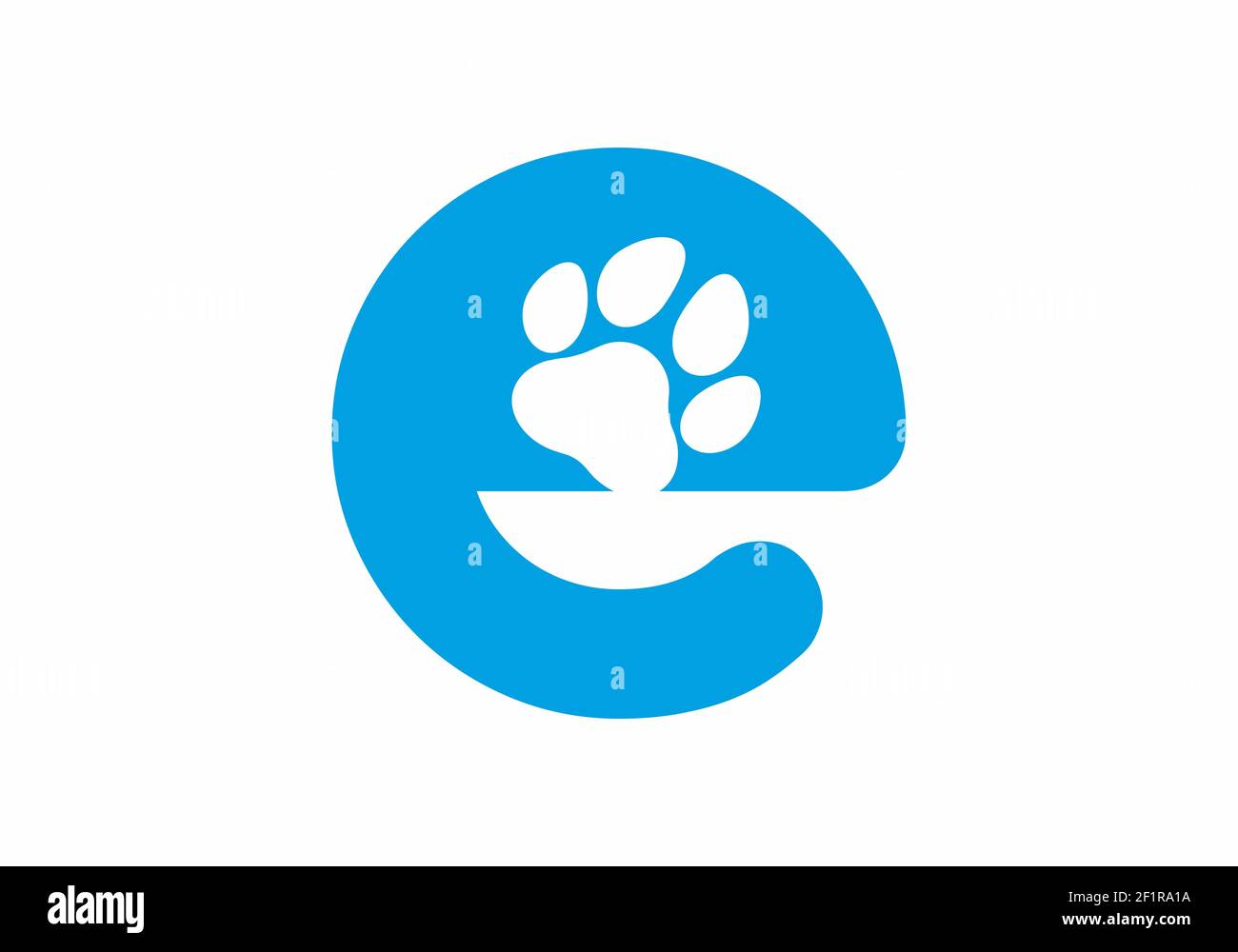 Blue e initial letter with animal paw shape design Stock Vector