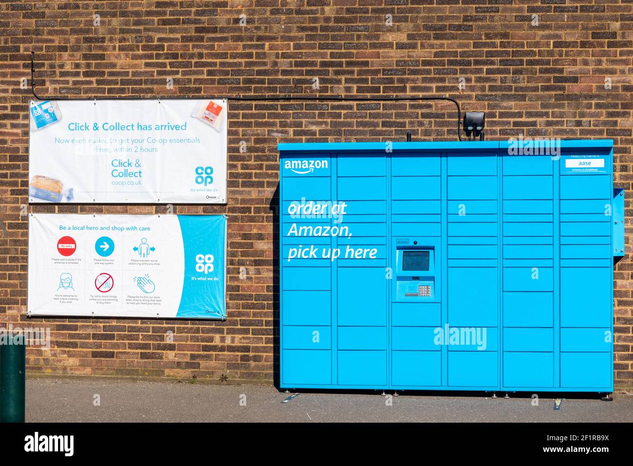 Amazon collection point. Co-op click and collect, automated parcel system Stock Photo