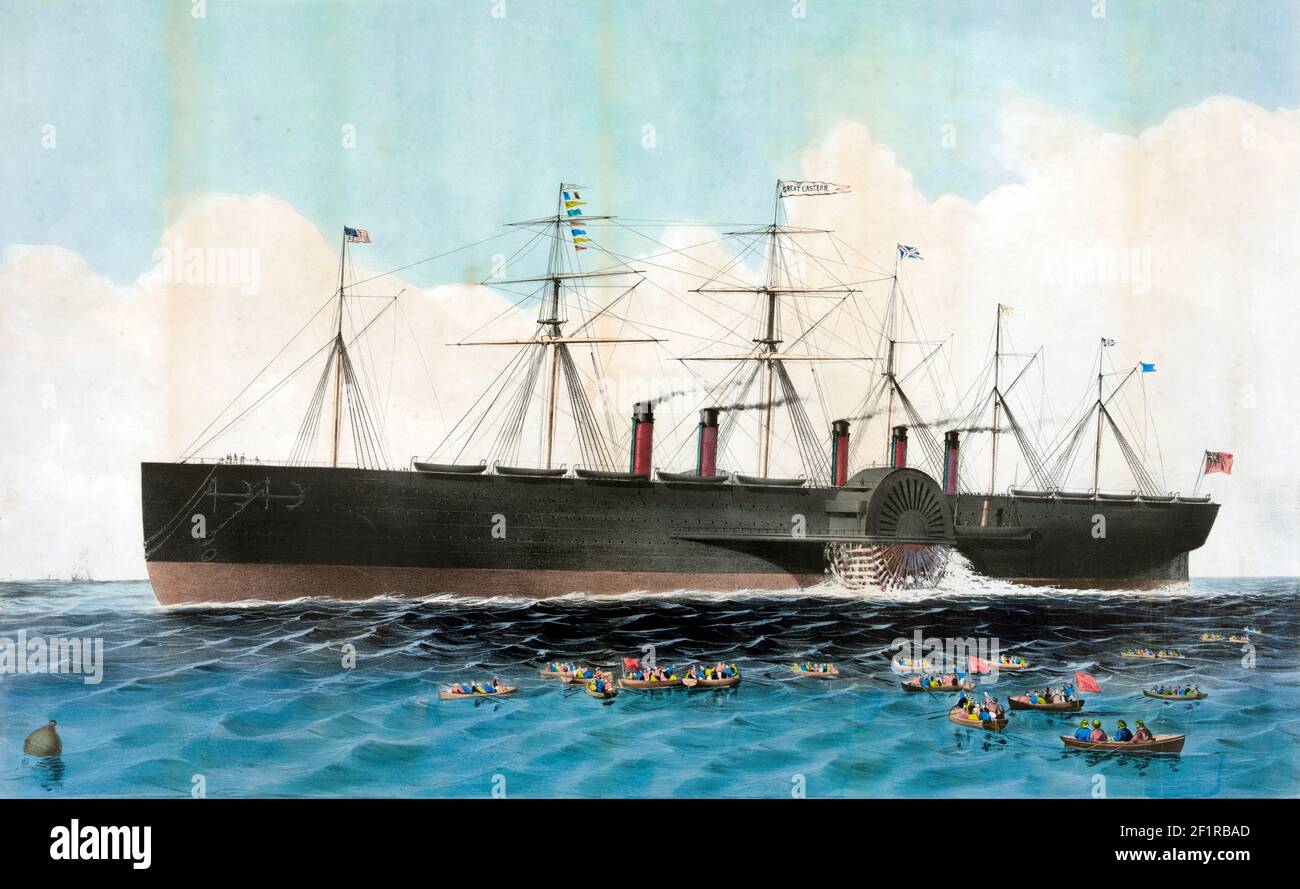 SS Great Eastern, hand coloured lithograph, c.1858 Stock Photo