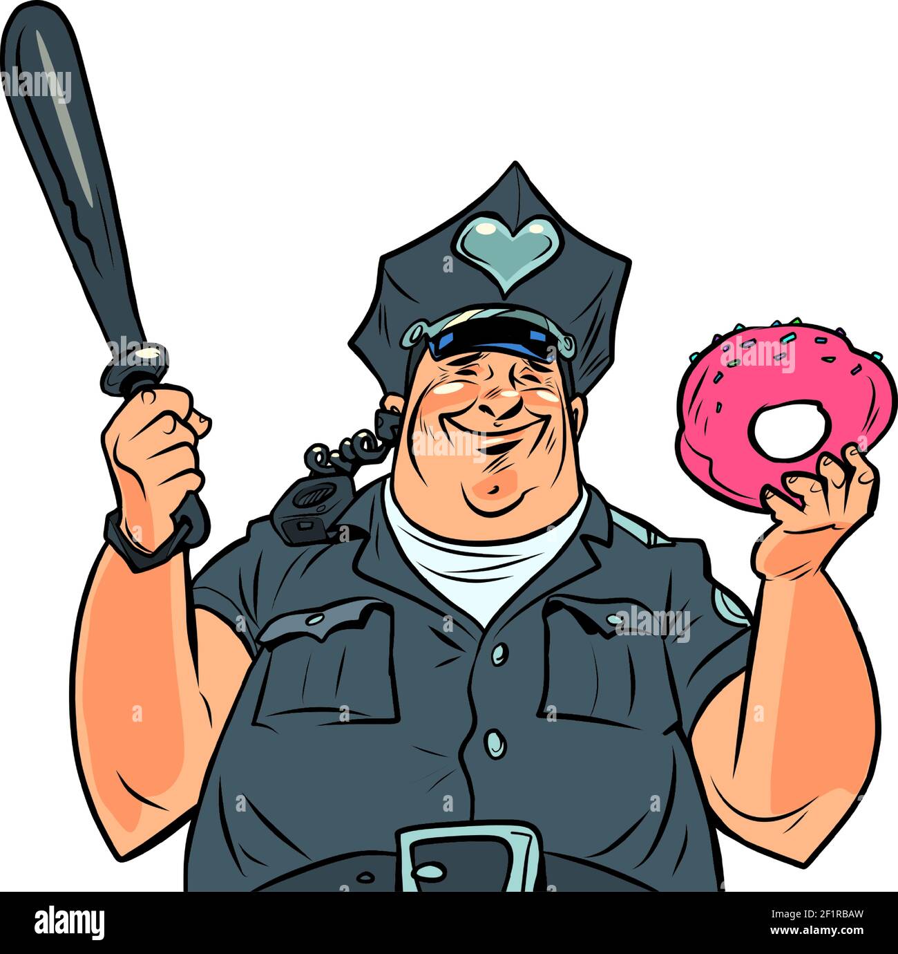 Fat cop with a doughnut Stock Vector