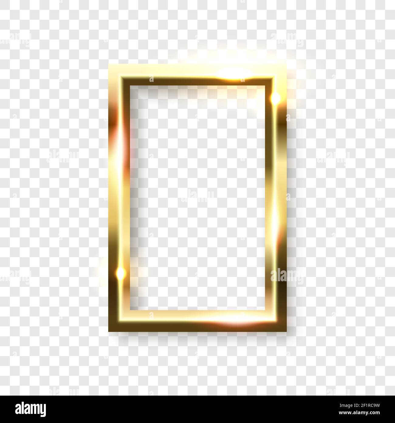 Abstract shiny golden rectangle frame with white empty space for text, on transparent background, vector illustration Stock Vector