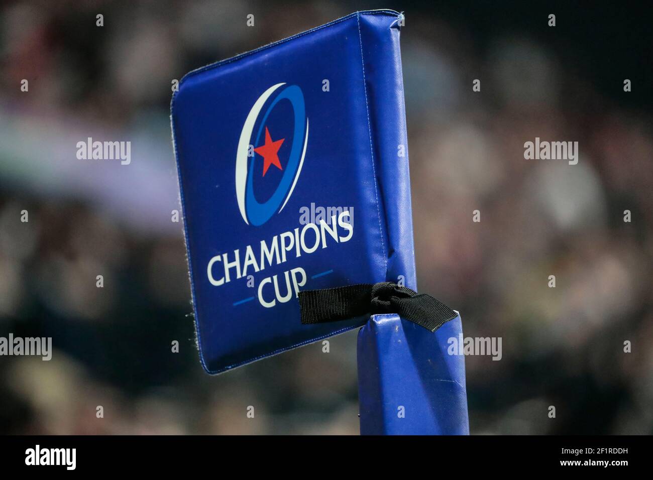 Black Ribbon Attached To The Corner Post Flag Champions Cup In Memory Of Rene Fontes Former President Of Clermont Who Passed Away This Month During The European Rugby Champions Cup Quarter Final
