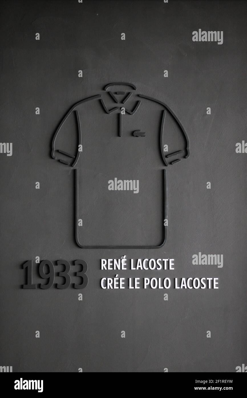 Information about story of Lacoste in Roland Garros at Lacoste VIP stand at  VILLAGE area during the Roland-Garros 2019, Grand Slam Tennis Tournament,  on May 24, 2019 at Roland-Garros stadium in Paris,