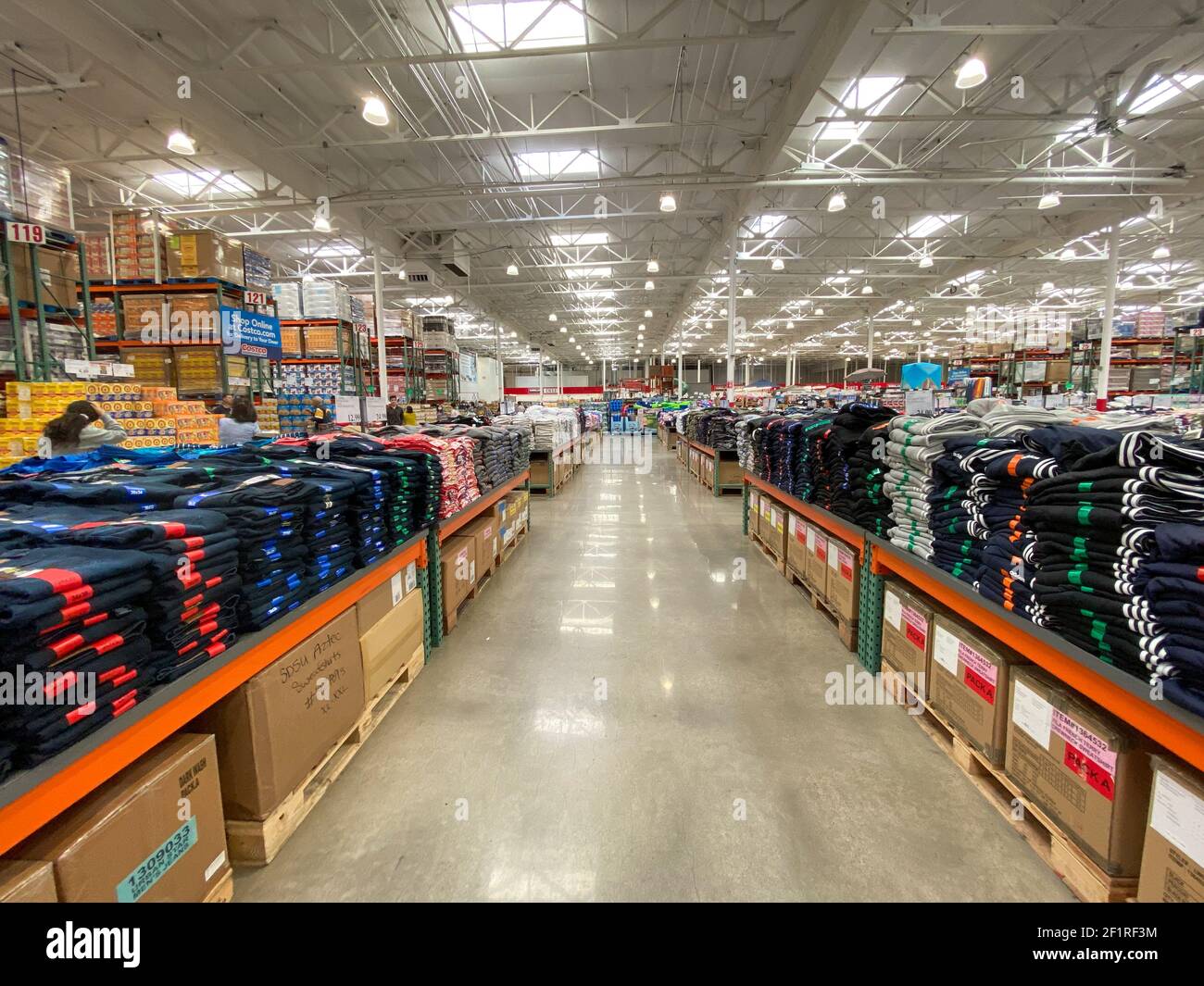 Ailse with different products at Costco store. Stock Photo