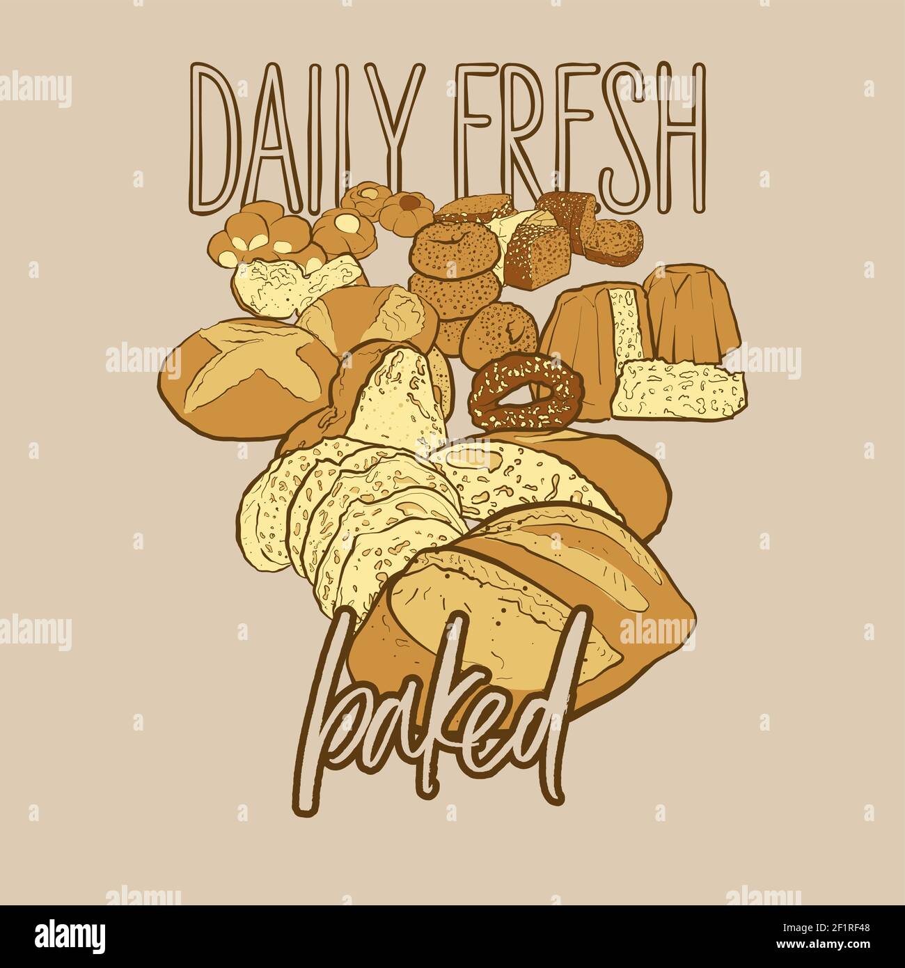 Daily fresh baked goods coloured label for wall art and shirts prints