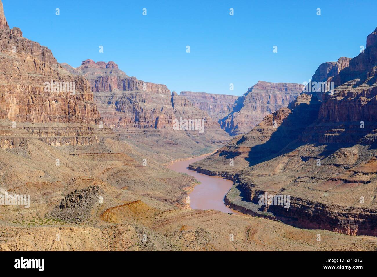 Landscape view of Grand Canyon National Park with Colorado river during sunny day. Arizona, USA Stock Photo