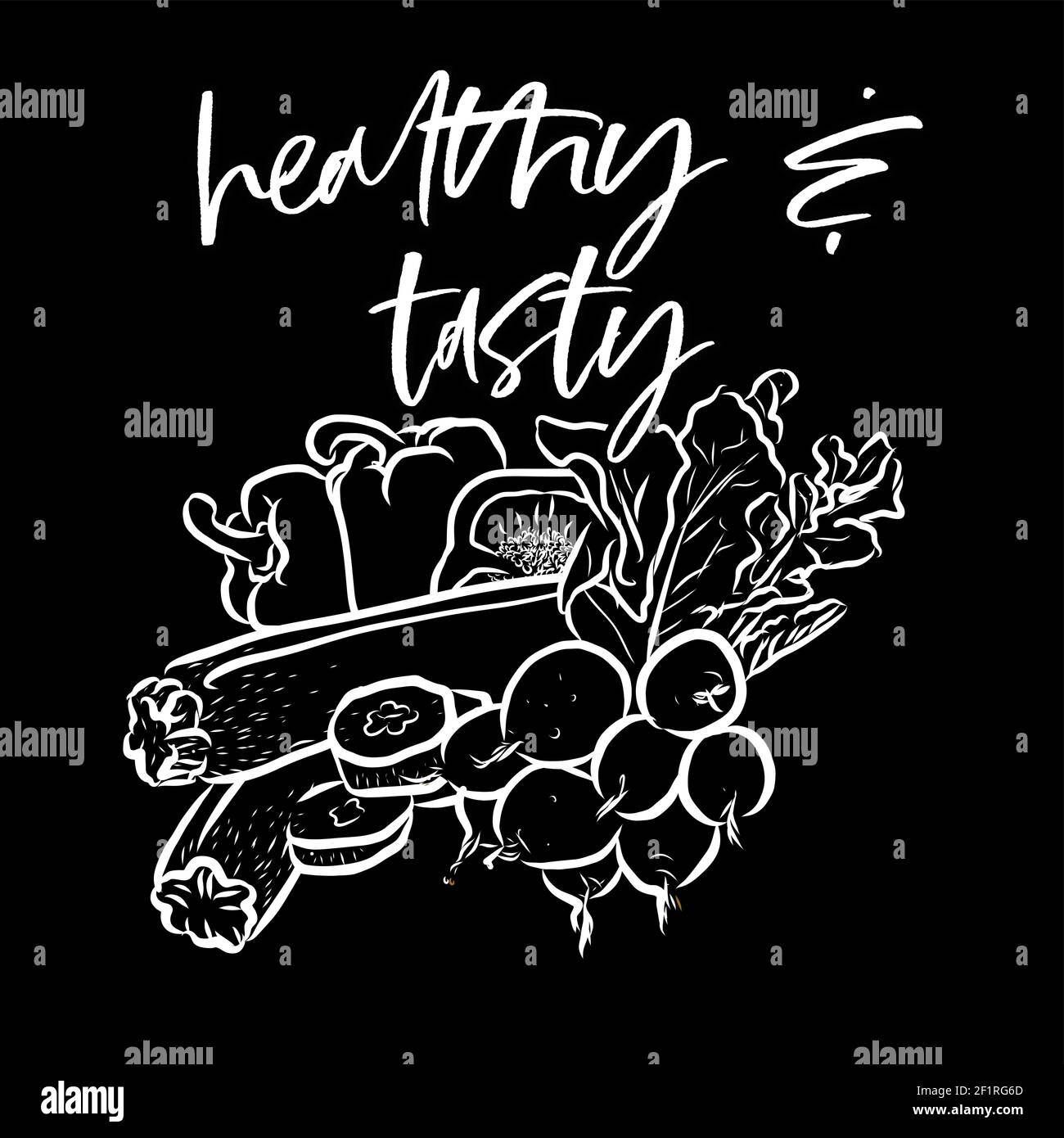 Healthy and tasty lettering on black for wall art and shirts prints ...