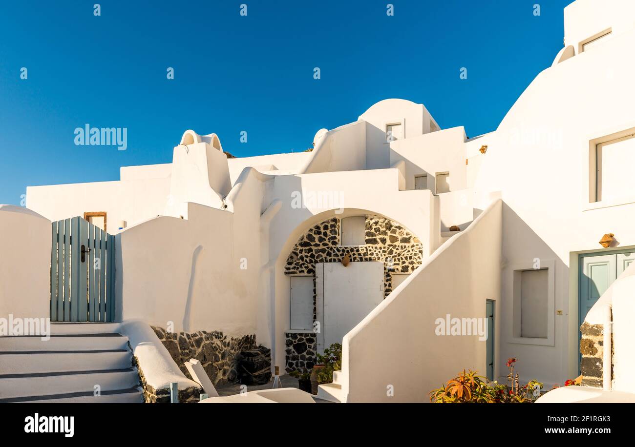 Landscape on the island of Santorini in the Cyclades in Greece Stock Photo
