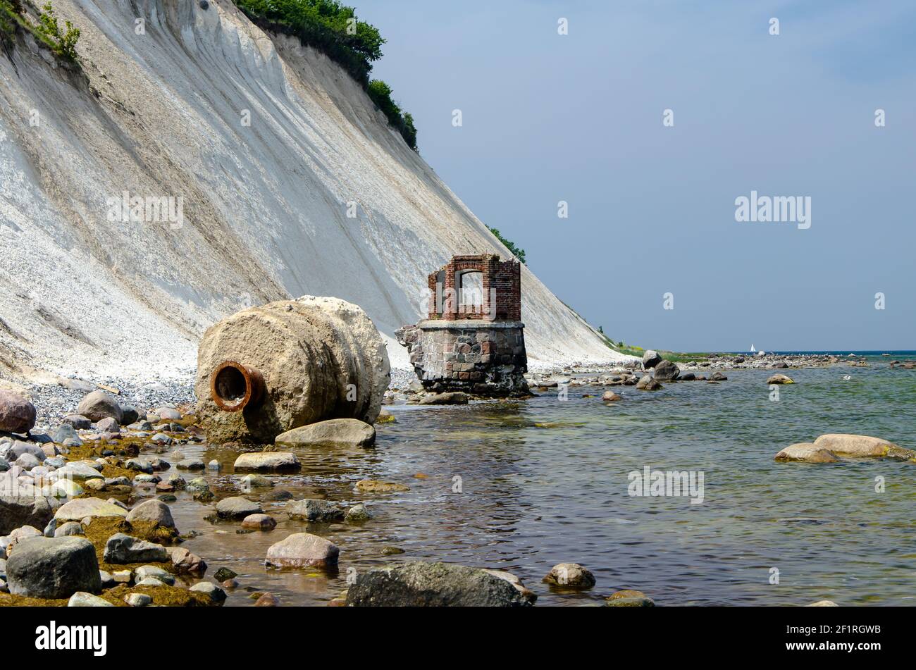 Steep coast of Cape Arkona Structures fall into the Baltic Sea Stock Photo