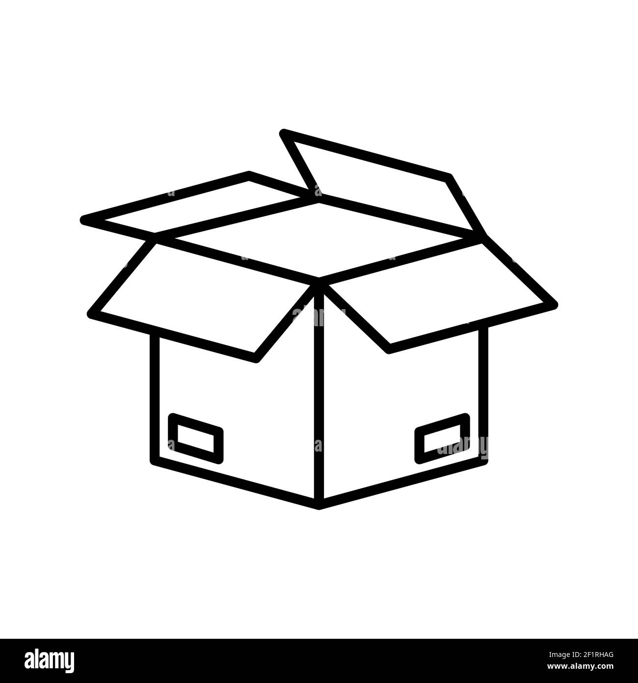 An illustration of an open box line vector icon on a white background ...