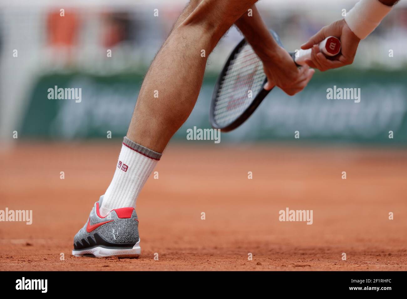 Illustration of Nike Air Zoom Vapor shoes 2019 of Roger FEDERER (SUI)  during the Roland-Garros 2019, Grand Slam Tennis Tournament, men's draw on  June 4, 2019 at Roland-Garros stadium in Paris, France -