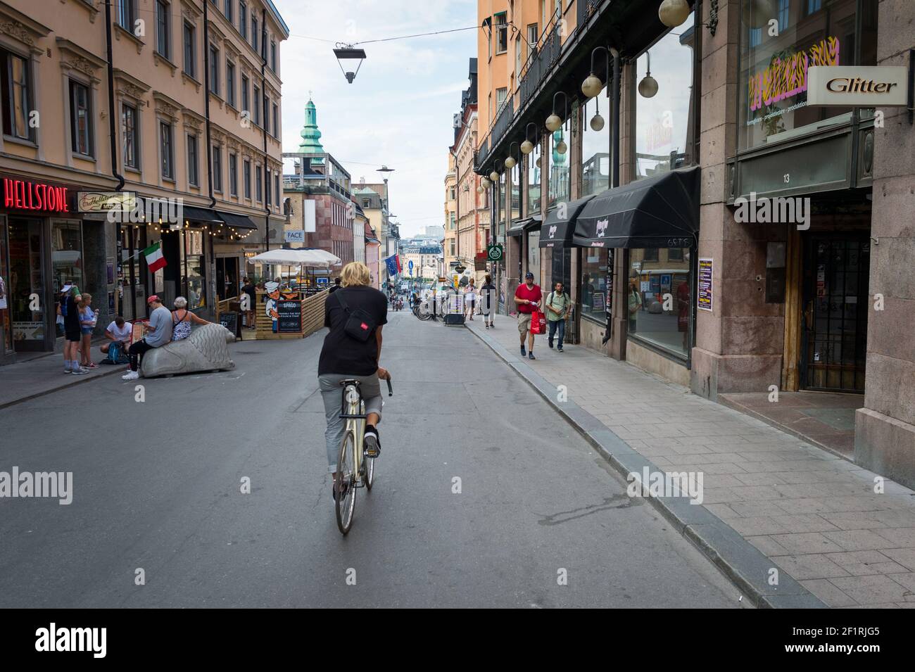 Cyclist on Götgatan, Södermalm, Stockholm, Sweden. Stock Photo