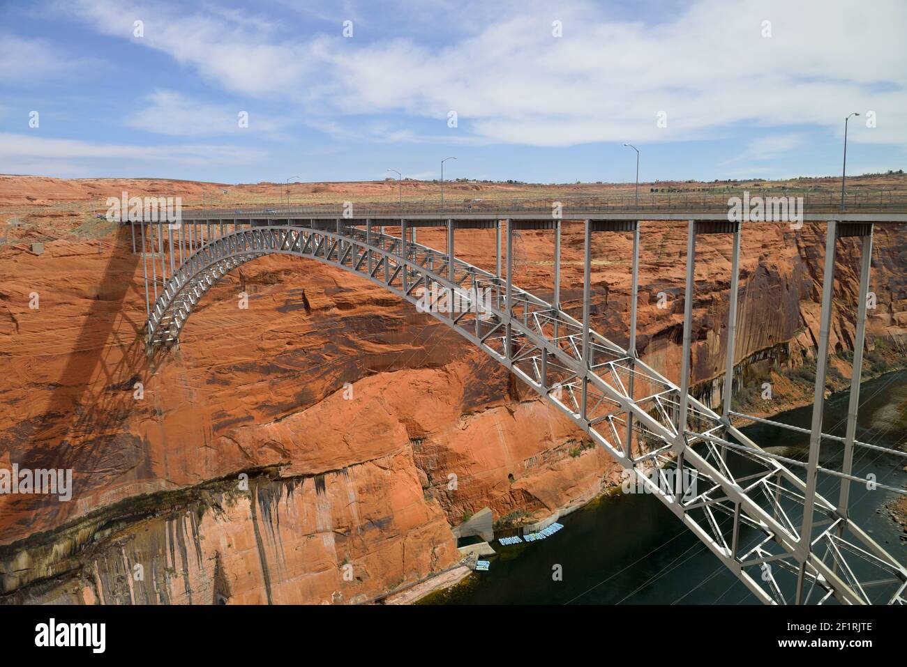 Glen Canyon Dam Bridge is a steel arch bridge carrying U.S. Route 89 across the Colorado River, Coconino County, Arizona, USA Stock Photo