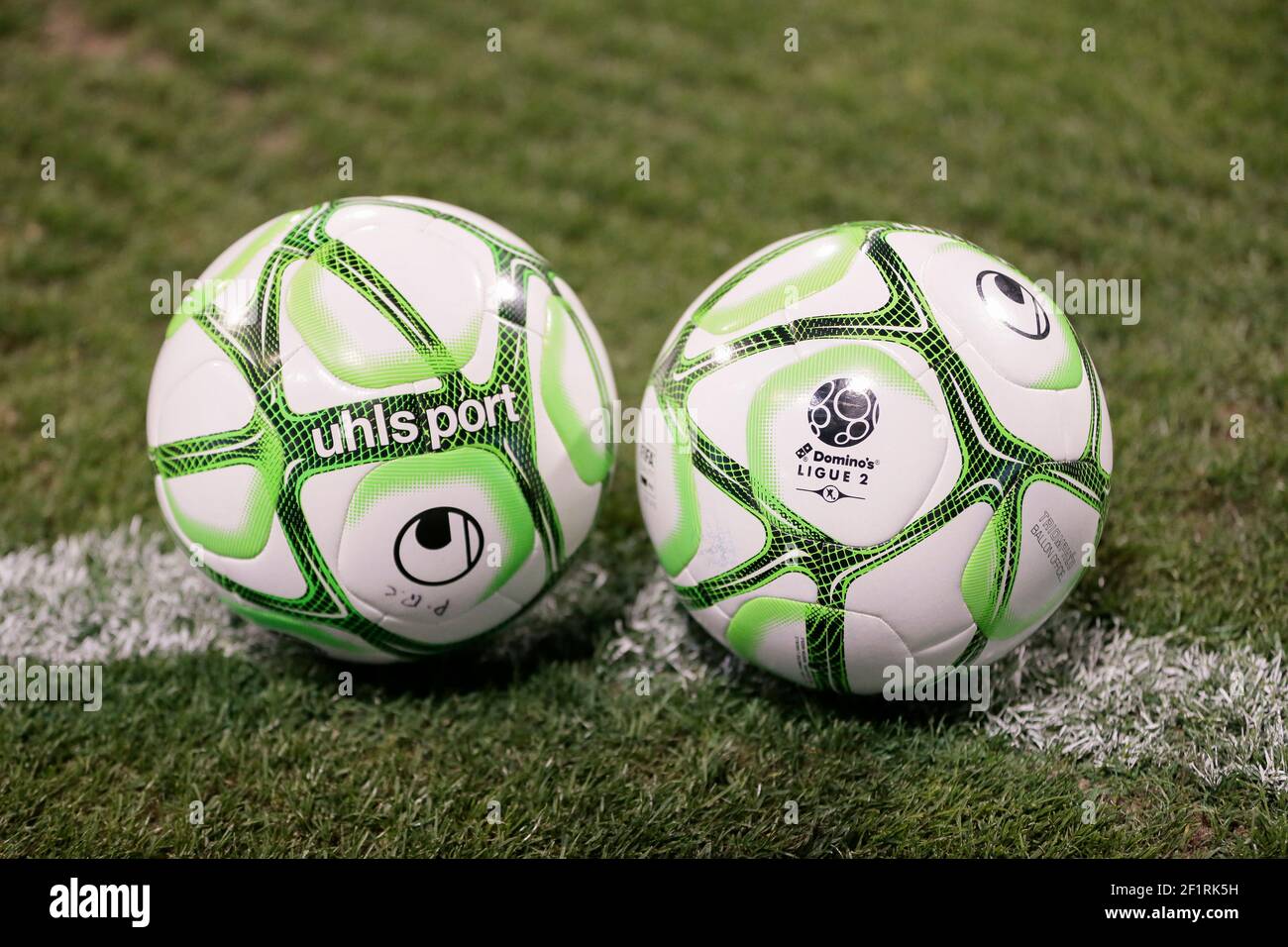 Official soccer balls Uhlsport Domino s Ligue 2 during the French  championship Ligue 2 football match between Paris FC and Clermont Foot 63  on September 20, 2019 at Charlety stadium in Paris,