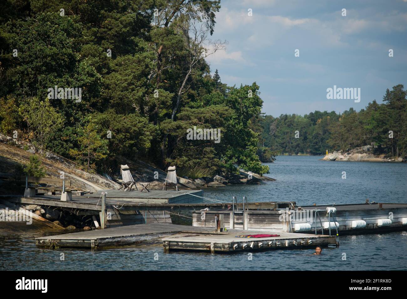 Jetties off an island in the Stockholm Archipelago, Sweden. Stock Photo