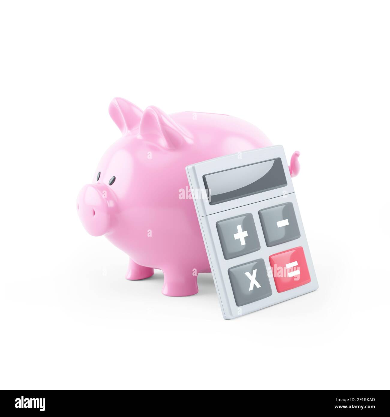 3d illustration of piggy bank with calculator, isolated on white ...