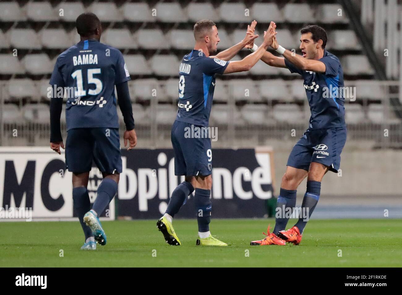 Felipe SAAD (Paris FC) celebrated the goal scored by Yoann TOUGHER (ESTAC  Troyes) against his team with Romain ARMAND (Paris FC), Axel BAMBA (Paris  FC) during the French championship Ligue 2 football