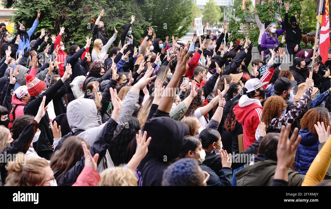 Auburn, WA/USA â€“ June 2: Street View Protesters Gather at City Hall to March for George Floyd Auburn on June 2, 2020 Stock Photo