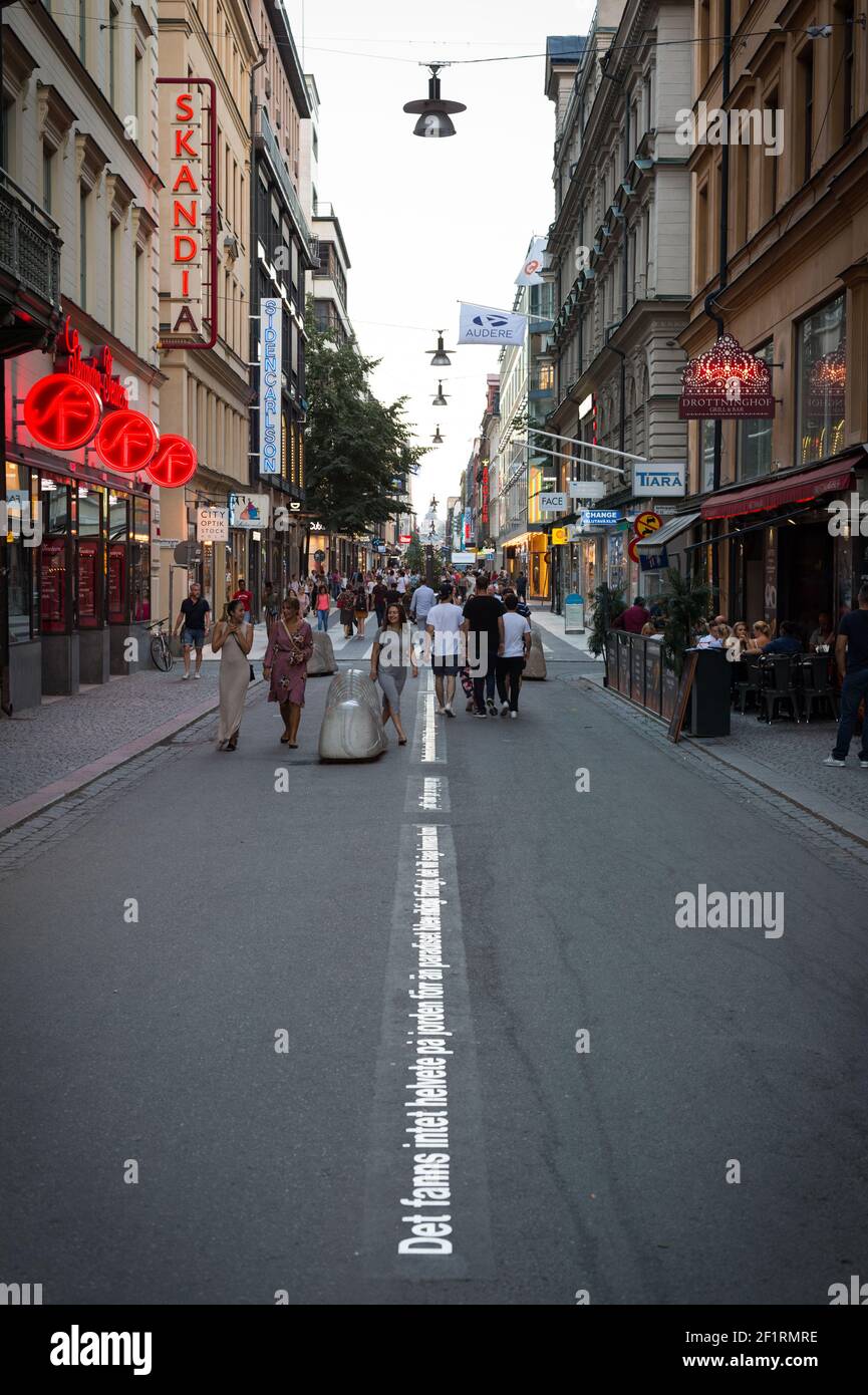A quote from August Strindberg on Drottninggatan, Stockholm, Sweden. Stock Photo