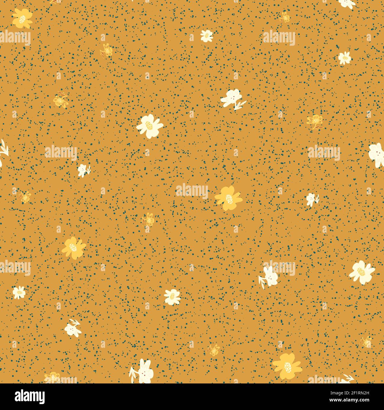 scattered flowes seamless vector pattern on ochre Stock Vector