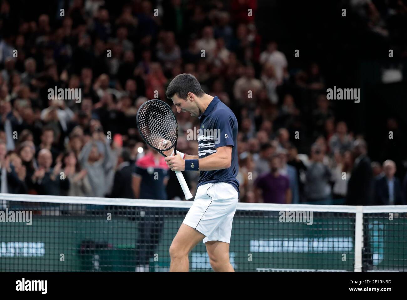 Novak Djokovic (SRB) won the tournament, celebration, greeted the  supporters during the ATP World Tour Masters 1000 - Rolex Paris Masters -  Final game - indoor tennis tournament on November 3, 2019