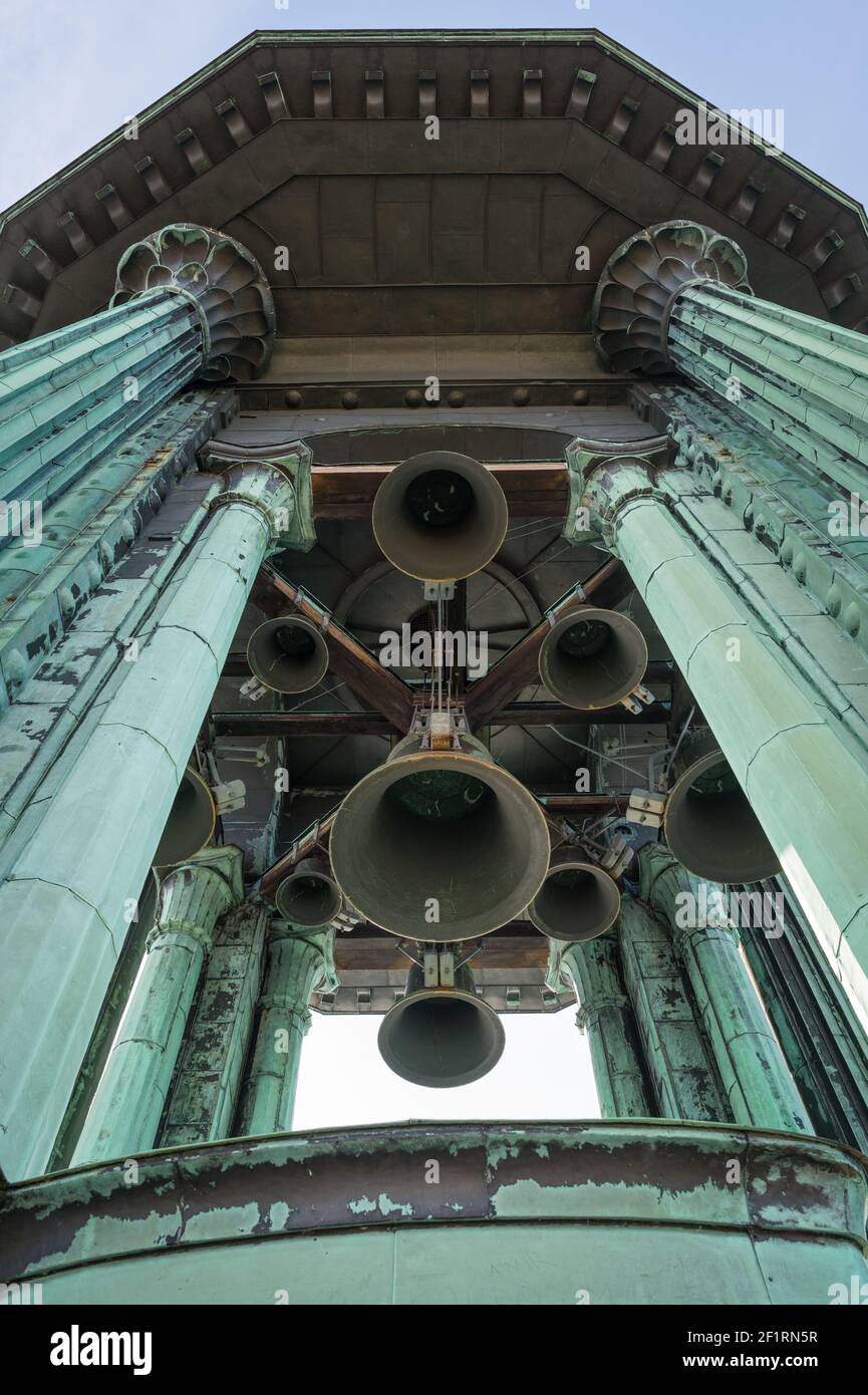 The bells in the tower of the Stadshuset or Stockholms stadshus (City Hall), Kungsholmen, Stockholm, Sweden. Stock Photo