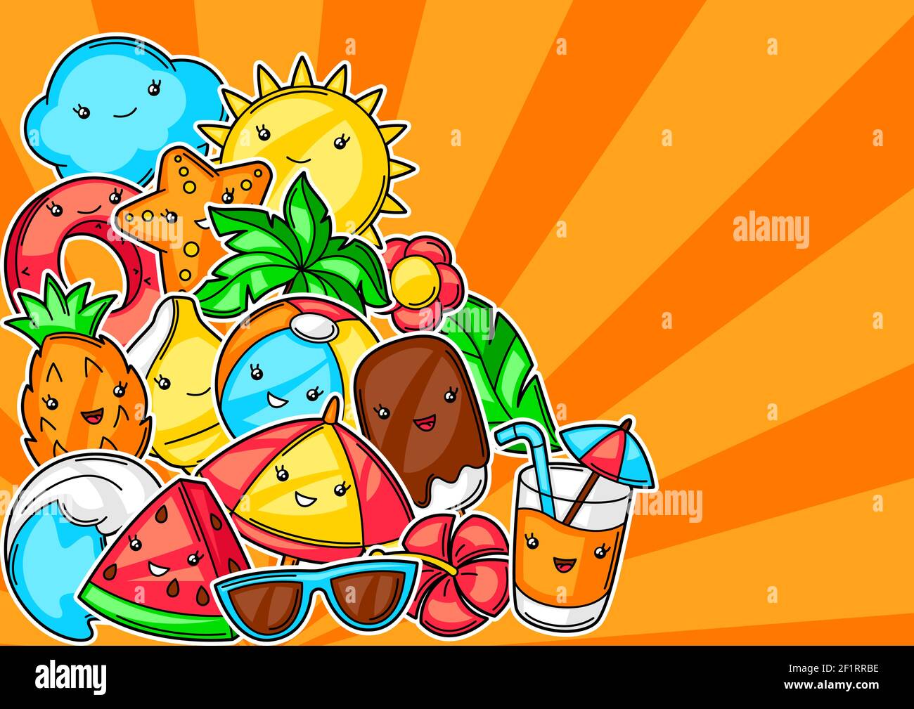 Background with cute kawaii summer items Stock Vector Image & Art - Alamy