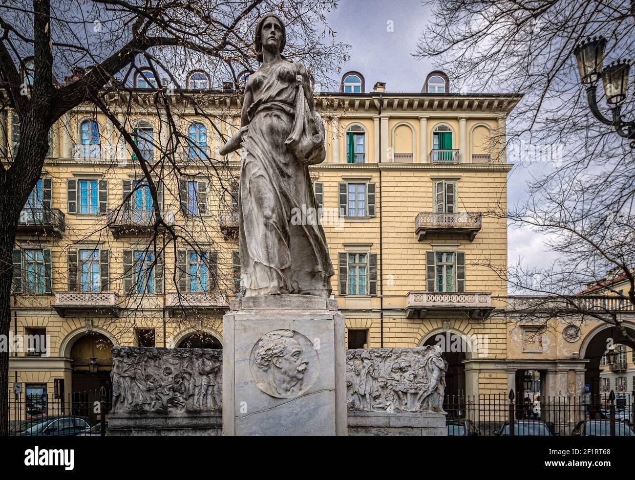 Italy Piedmont Turin - Piazza Carlo Felice - Monument to Edmondo De Amicis Garden Stock Photo