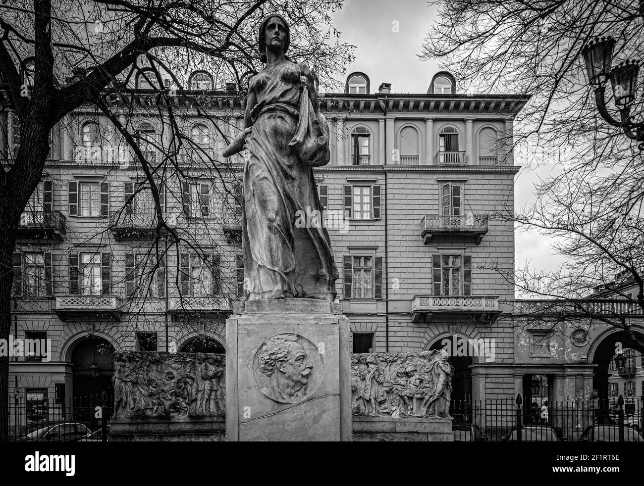 Italy Piedmont Turin - Piazza Carlo Felice - Monument to Edmondo De Amicis Garden Stock Photo