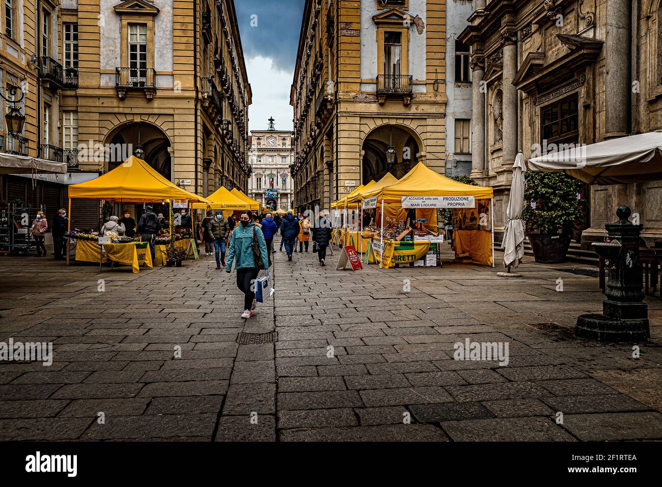 Italy Piedmont Turin - Via palazzo di Città -  During Pandemic - Market of TypicalProduct Stock Photo