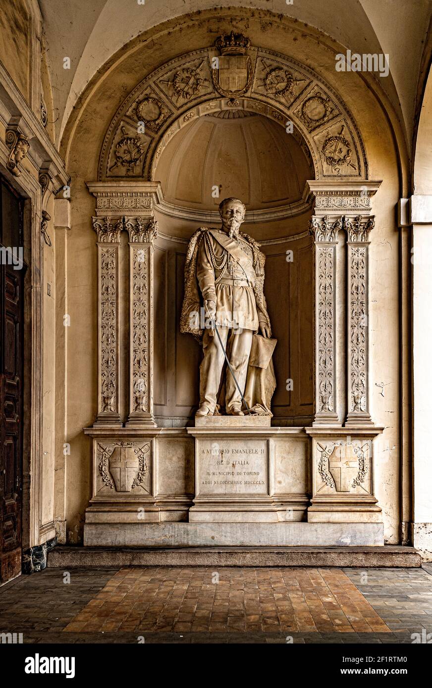 Italy Piedmont Turin - City Hall - King Vittorio Emanuele II Statue Stock Photo