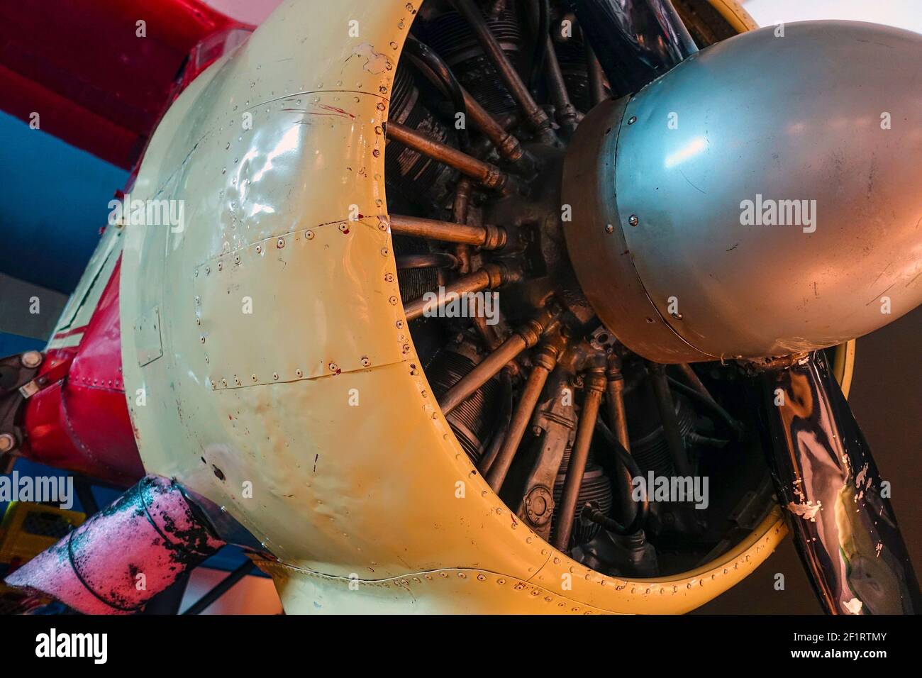 Close-up of the engine of an old propeller aircraft. Stock Photo