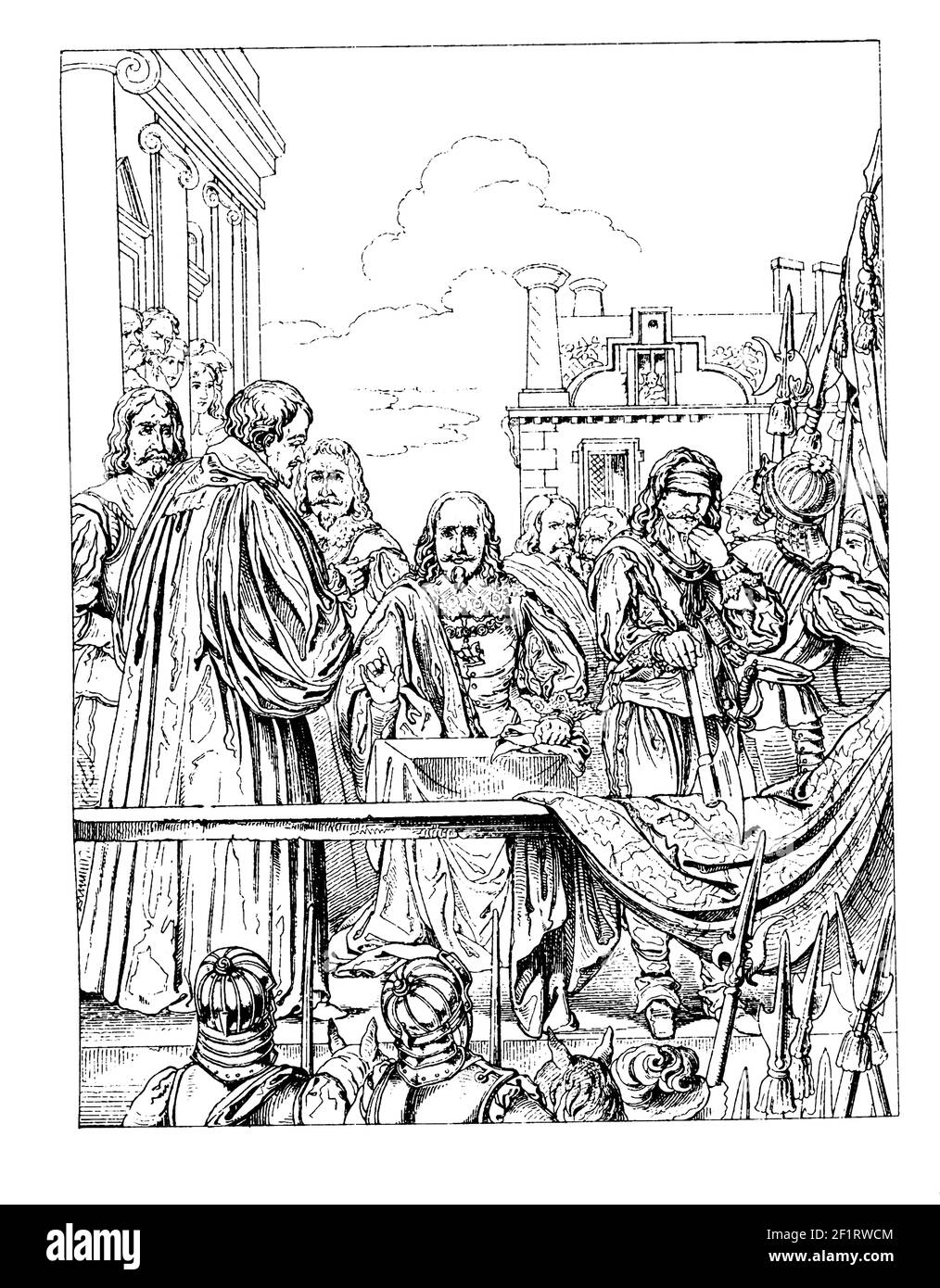 Antique illustration of the execution of Charles I, King of England, Scotland and Ireland. Engraving published in Bilder-Atlas zur Weltgeschichte nach Stock Photo