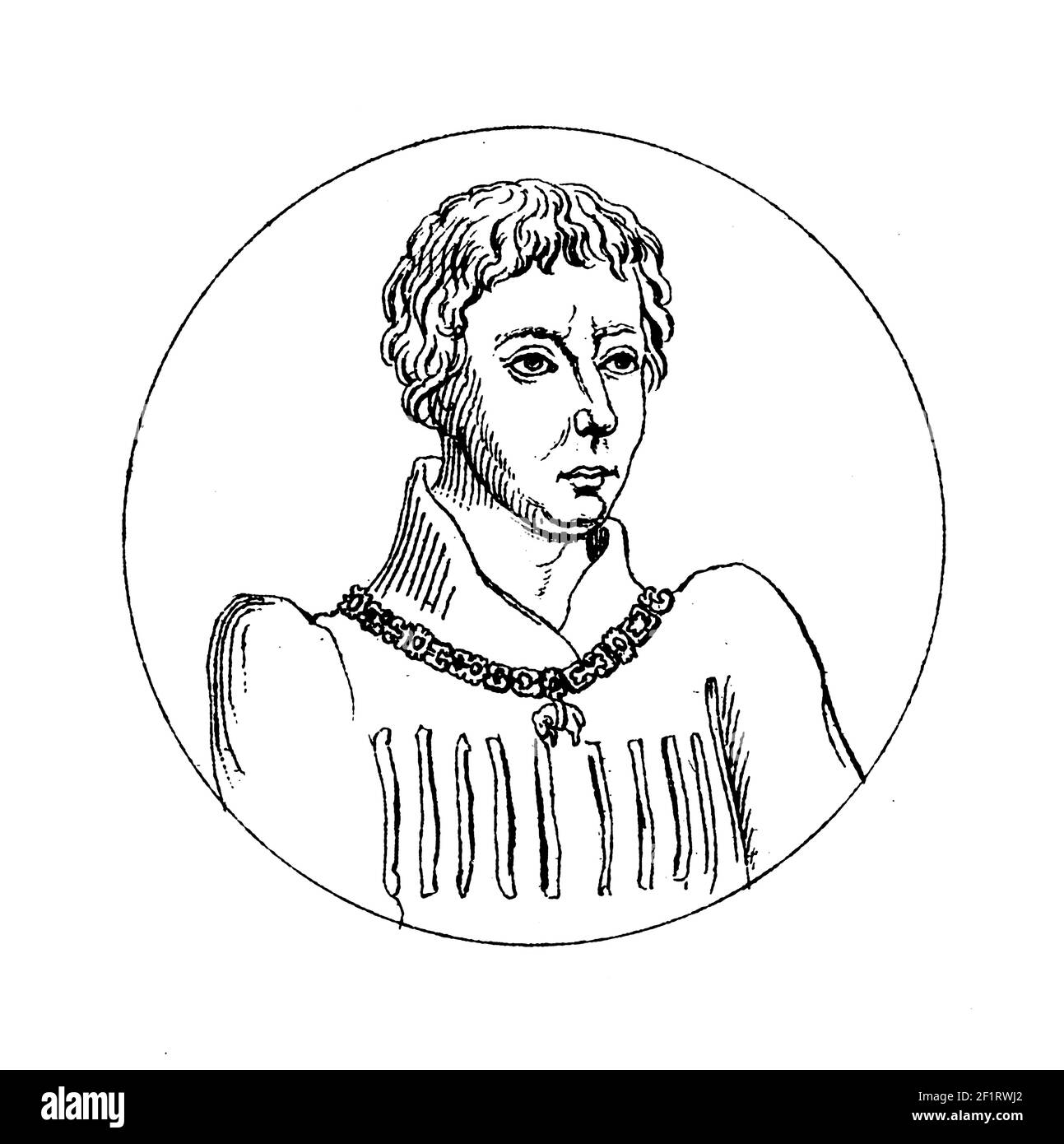 Antique 19th-century illustration of a portrait of Charles the Bold, Duke of Burgundy. Born on November 10, 1433 in Dijon, Burgundy, France, he died o Stock Photo