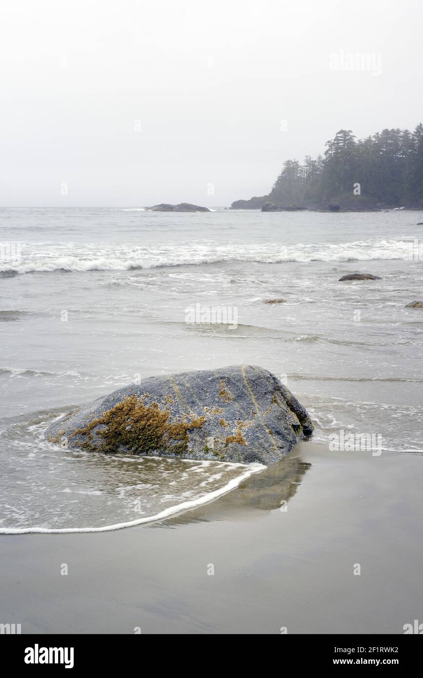 Rock and sand on Florencia Beach, Pacific Rim National Park Stock Photo