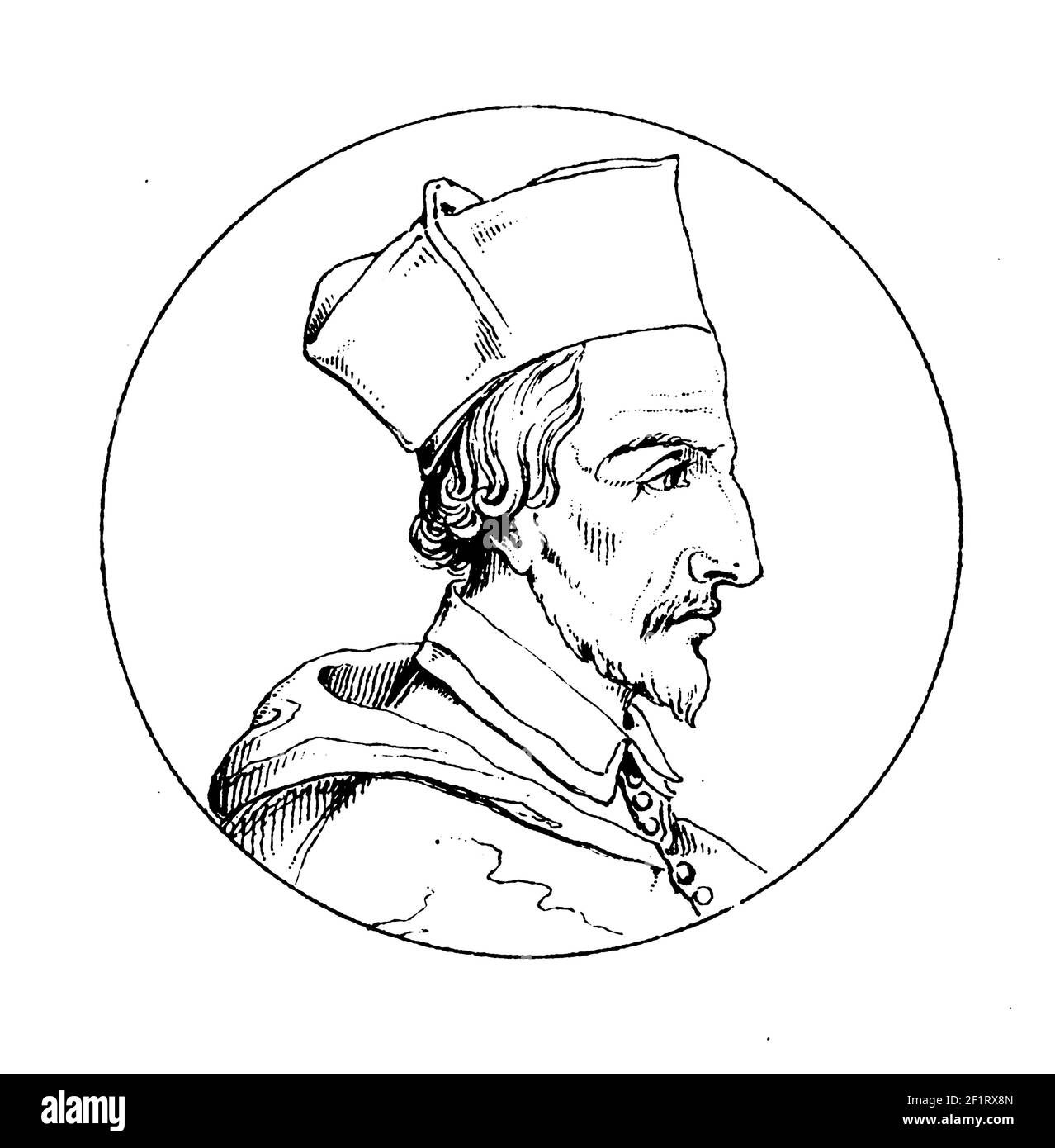 Antique 19thcentury illustration of a portrait of Cornelius Jansen