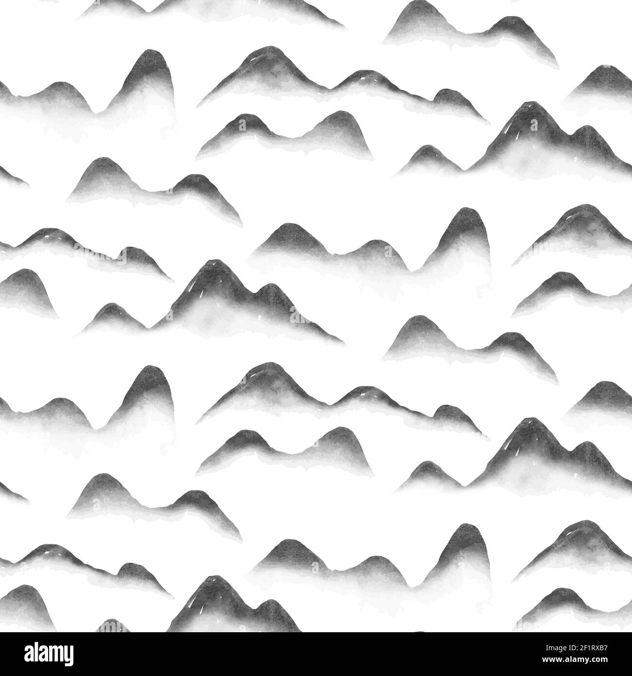 Minimalist chinese art mountain seamless pattern. Traditional sumi-e ink brush style landscape background for asian culture event or celebration. Stock Vector