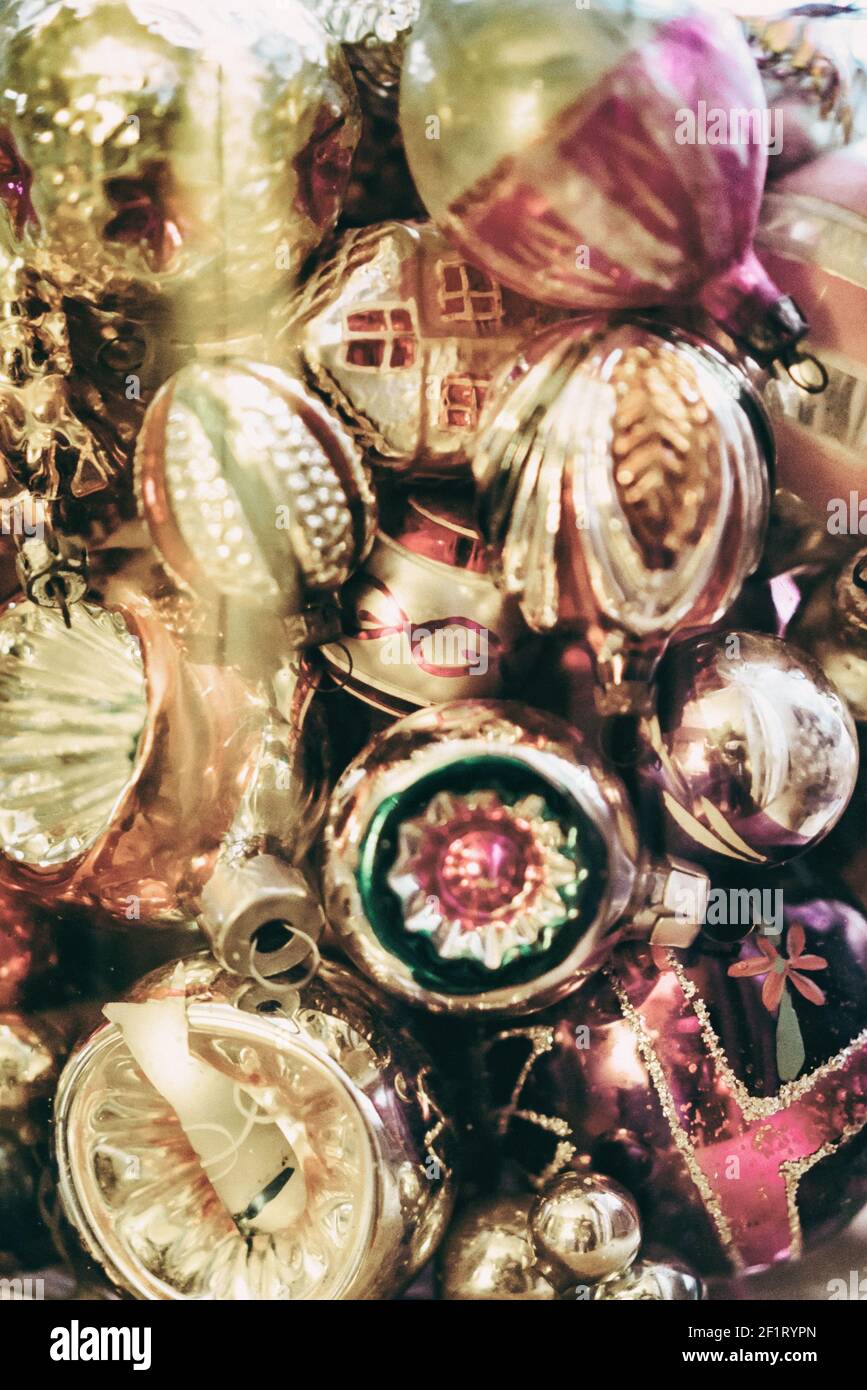 Christmas decoration baubles in a glass jar Stock Photo