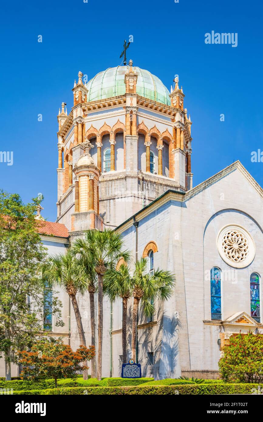Flagler Memorial Presbyterian Church is an historic church built in 1889 in the Second Renaissance Revival style in downtown St. Augustine, Florida. Stock Photo