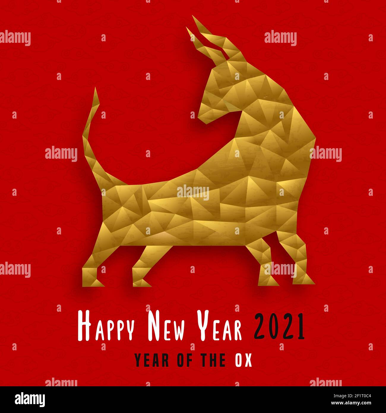 Chinese New Year of the ox 2021 greeting card. Gold low poly style