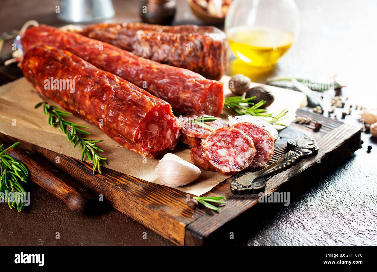 Traditional smoked salami sausage with aroma spices Stock Photo Alamy