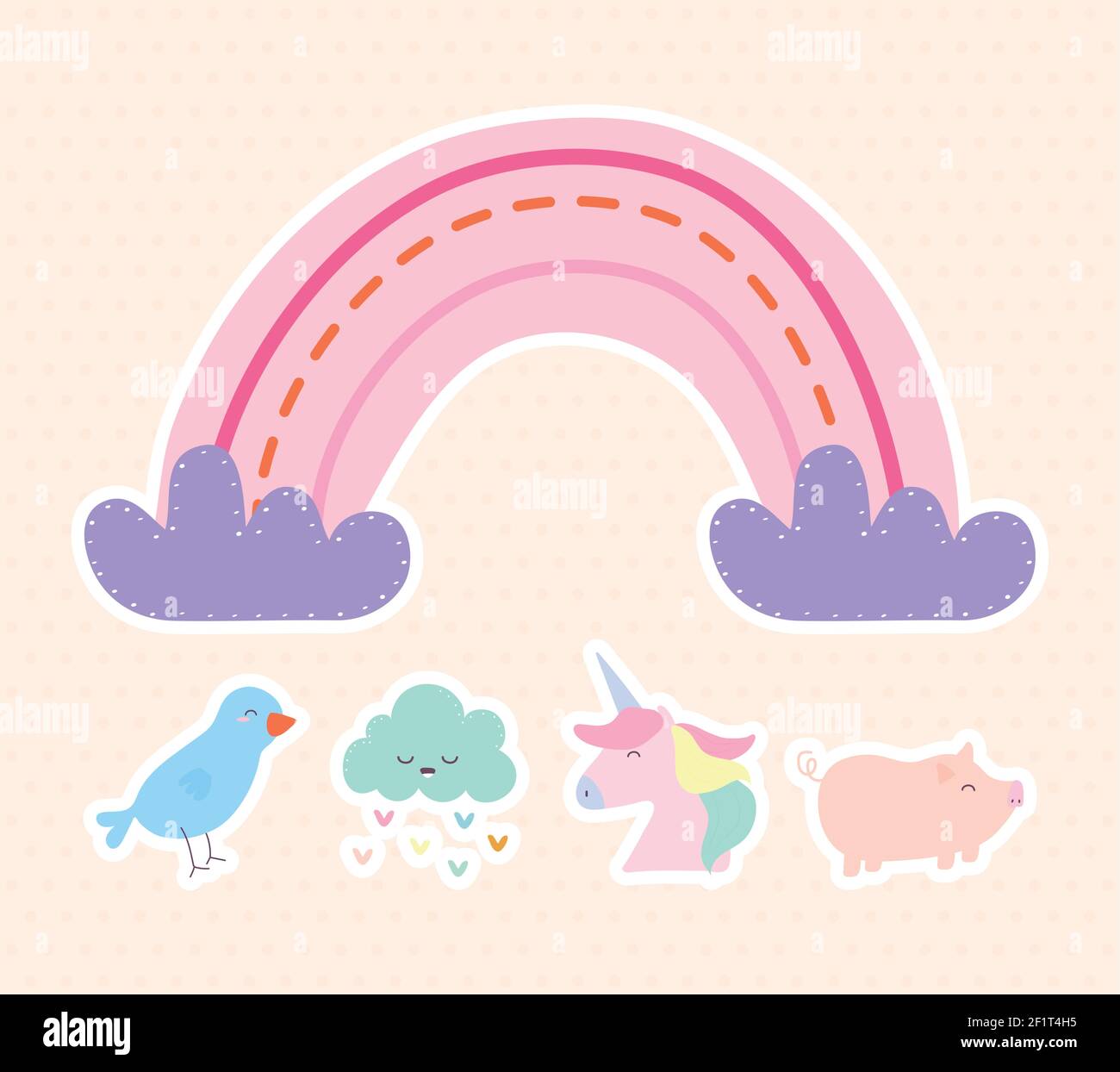 cute doodle set icons over a pink background Stock Vector