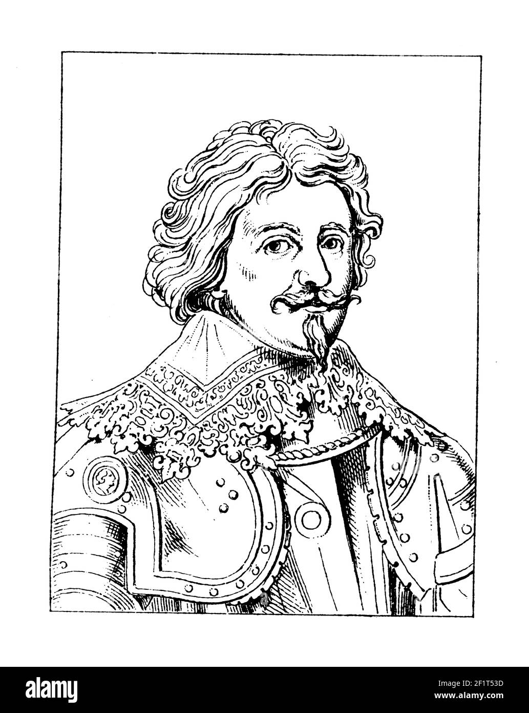 Antique 19th-century engraving of a portrait of Frederick Henry, sovereign Prince of Orange. He was born on January 29, 1584 in Delft, Netherlands and Stock Photo