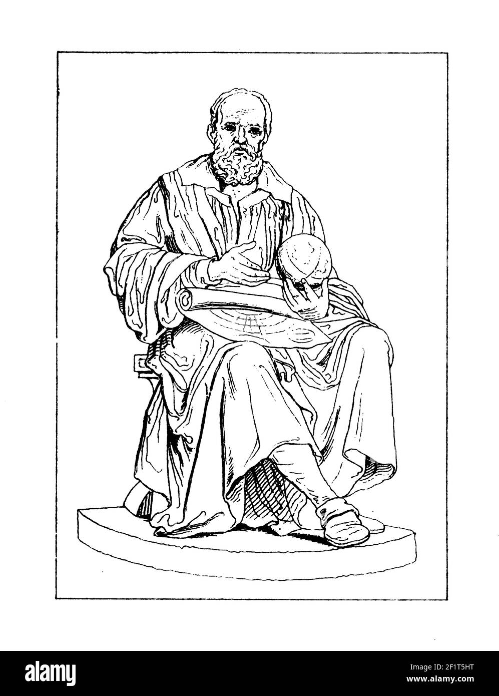 Vintage illustration of a portrait of Galileo Galilei, Italian physicist, mathematician, astronomer, and philosopher who played a major role in the Sc Stock Photo