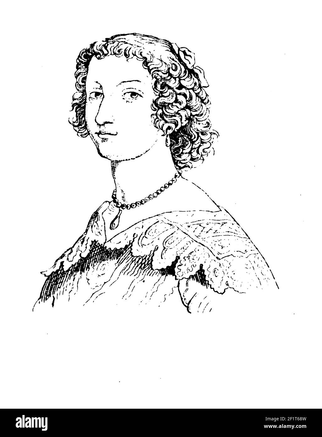 19th-century illustration of a portrait of Henrietta Maria, Princess of France and Queen Consort of England, Scotland and Ireland. She was born on Nov Stock Photo