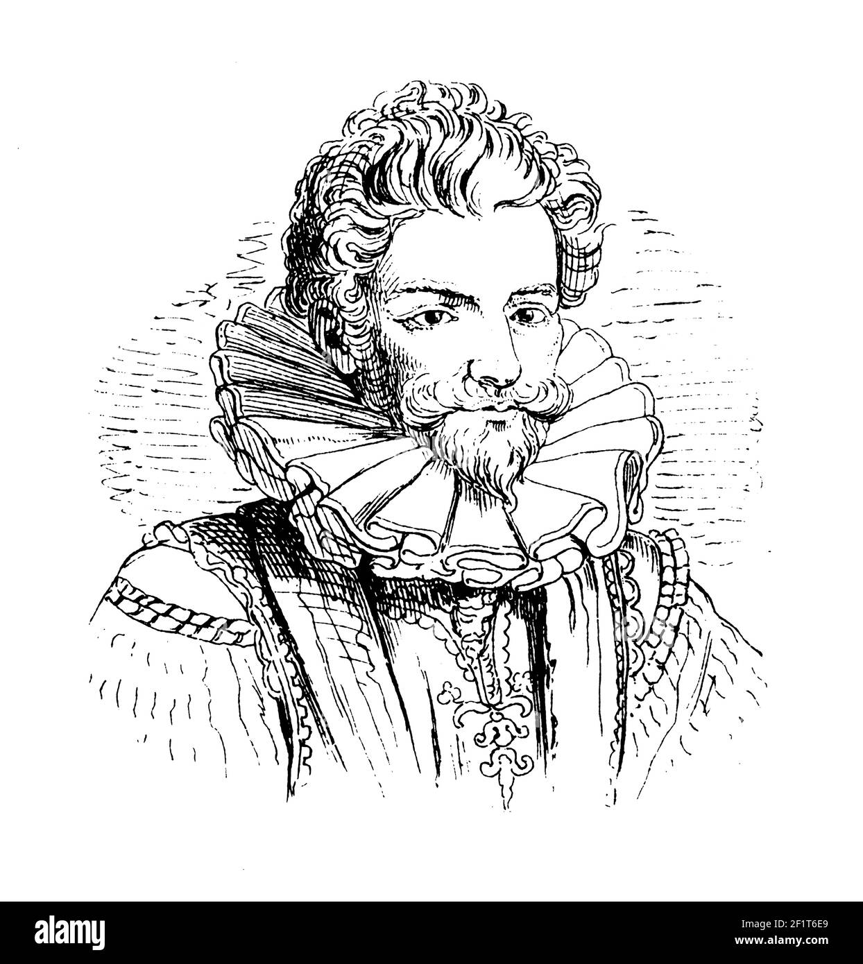 Antique 19th-century illustration of a portrait of Henry I de Lorraine, Prince of Joinville, Duke of Guise and Count of Eu. He was born on January 31, Stock Photo